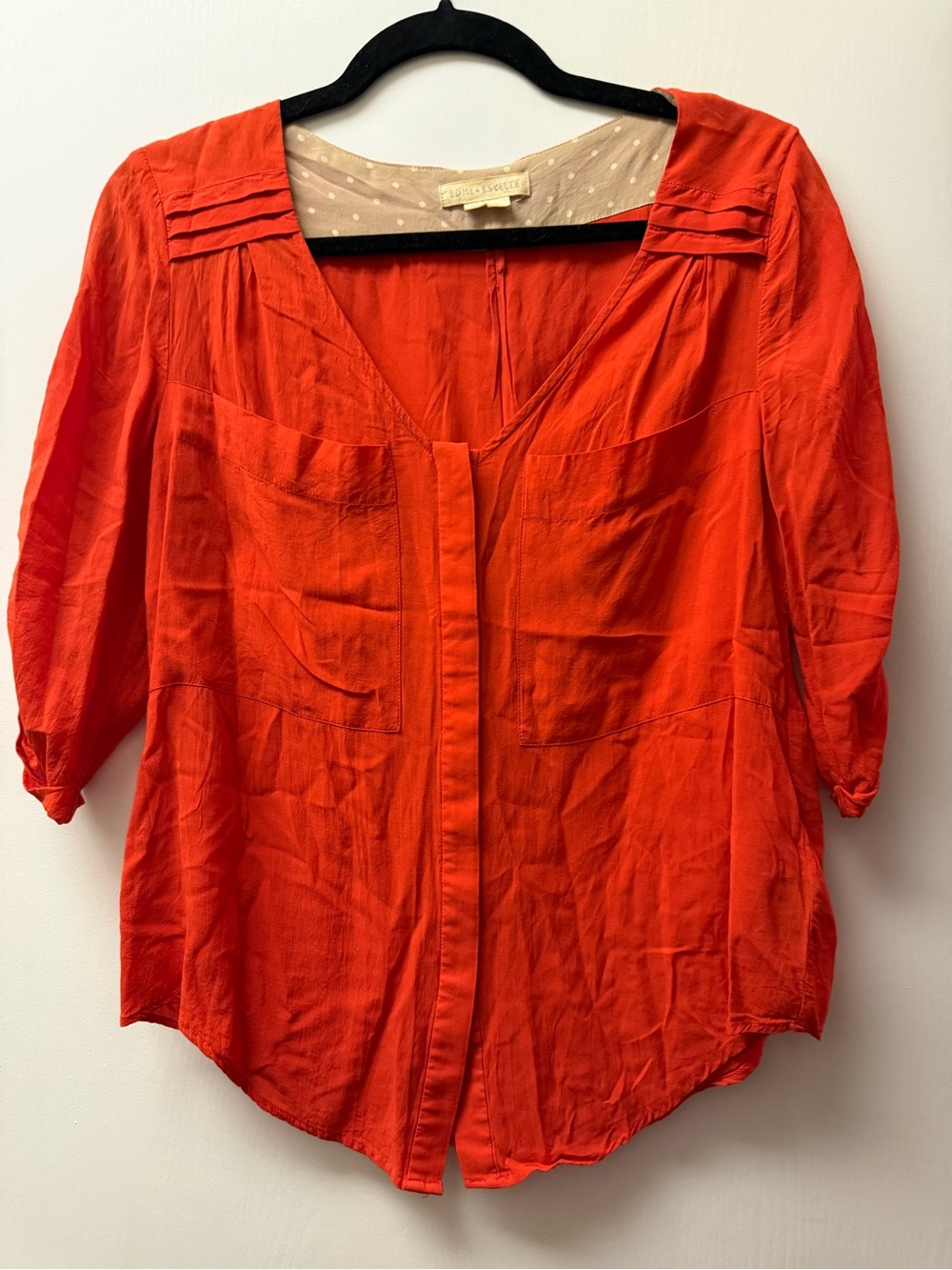 Anthropologie Bright Red Split-Neck Utility Blouse